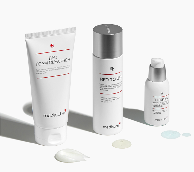 [Medicube] Red Starter 3-Step Set - Salicylic Acid Acne Care & Sebum Control for Sensitive Skin (Cleanser + Toner + Serum)