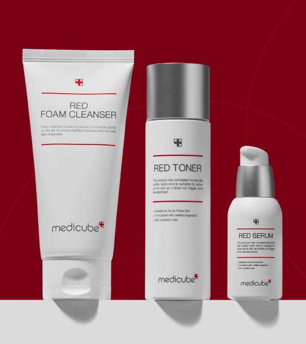[Medicube] Red Starter 3-Step Set - Salicylic Acid Acne Care & Sebum Control for Sensitive Skin (Cleanser + Toner + Serum)