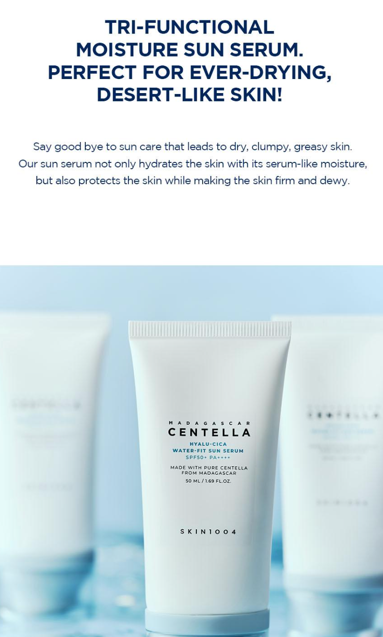 [SKIN1004] Madagascar Centella Hyalu-Cica Water-Fit Sun Serum [Twin Pack] - SPF 50+ PA++++ Hyaluronic Acid & Centella for Hydrating & Soothing Sun Protection (50ml x 2 + 15ml Bonus)