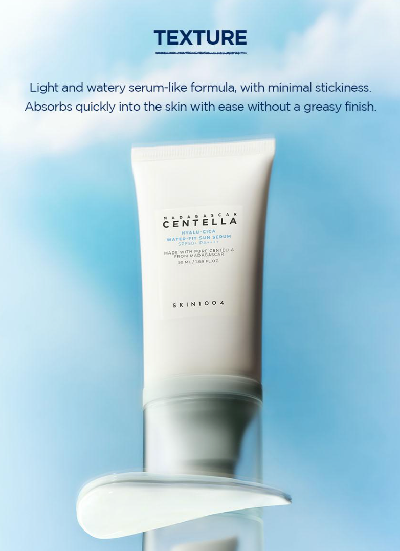[SKIN1004] Madagascar Centella Hyalu-Cica Water-Fit Sun Serum [Twin Pack] - SPF 50+ PA++++ Hyaluronic Acid & Centella for Hydrating & Soothing Sun Protection (50ml x 2 + 15ml Bonus)