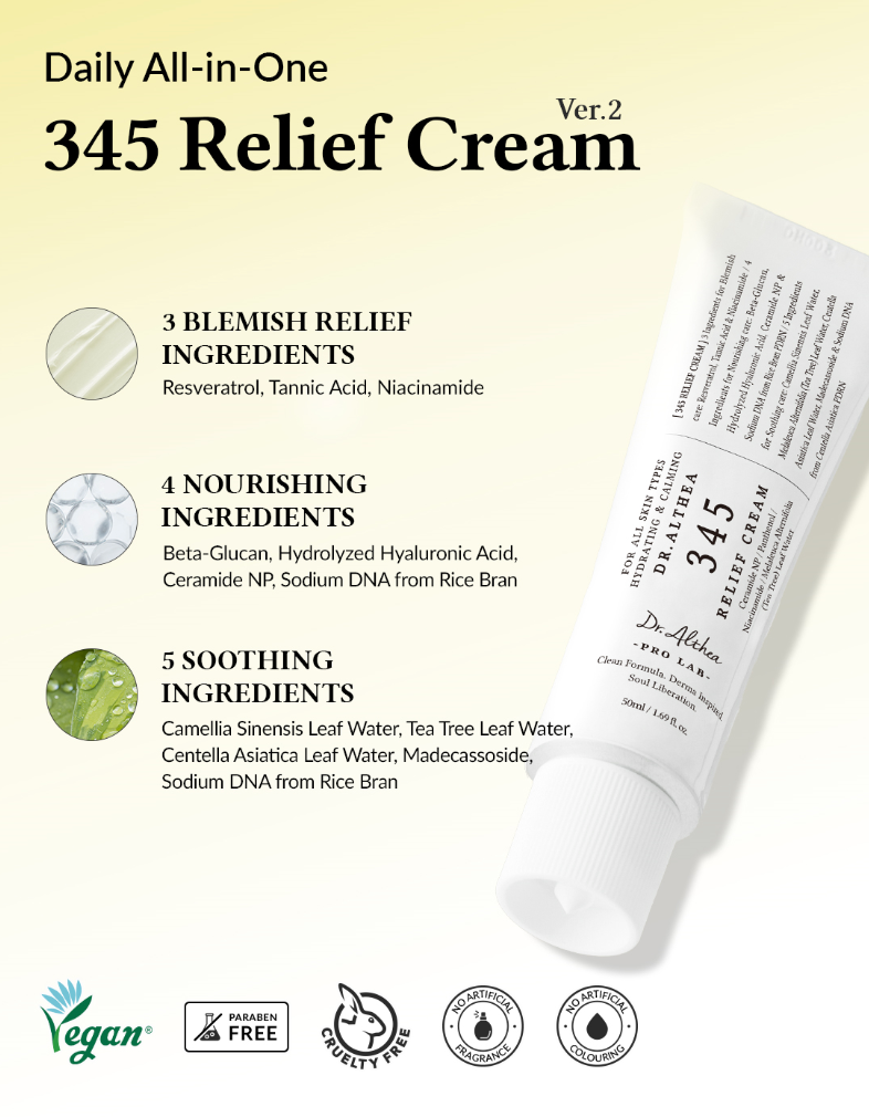 [Dr. Althea 345] Relief Cream - Panthenol & Ceramide NP for Hydrating, Calming & Blemish Care (50ml)