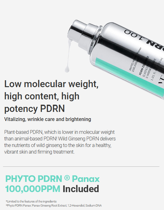 [VT Cosmetics] PDRN Essence 100 - 100,000ppm Plant-derived PDRN for Intense Elasticity, Radiance & Wrinkle Care (30ml / 1.01 fl. oz.)