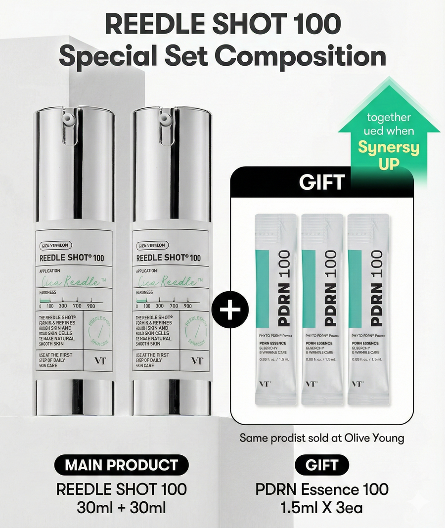 [VT Cosmetics] Reedle Shot 100 Double Set - 95,000 Cica Reedles™ for Texture Refinement & Absorption Boosting (30ml x 2 Tubes + PDRN 100 Samples)