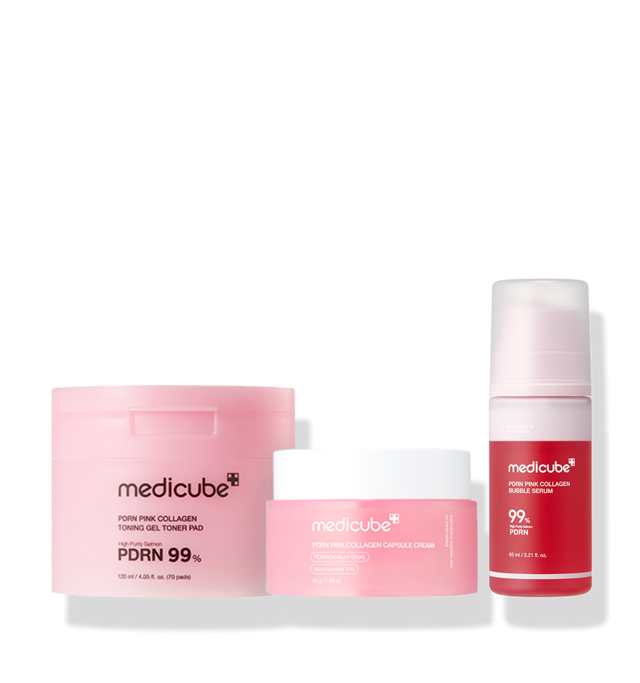 [Medicube] PDRN Pink Collagen Night 3-Step Set - High-Purity PDRN 99% for Glass Skin Glow & Elasticity (Pad + Serum + Cream)