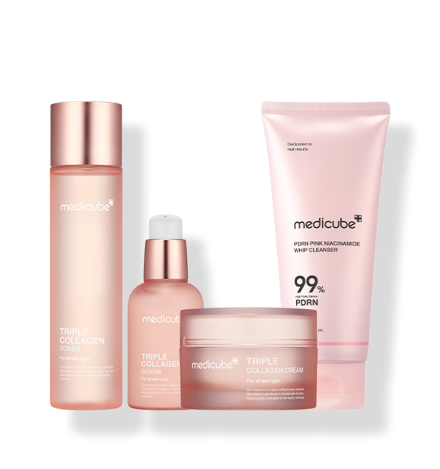 [Medicube] Triple Collagen Elasticity 4-Step Set - PDRN & Triple Collagen for Glass Skin Glow & Firmness (Cleanser + Toner + Serum + Cream)